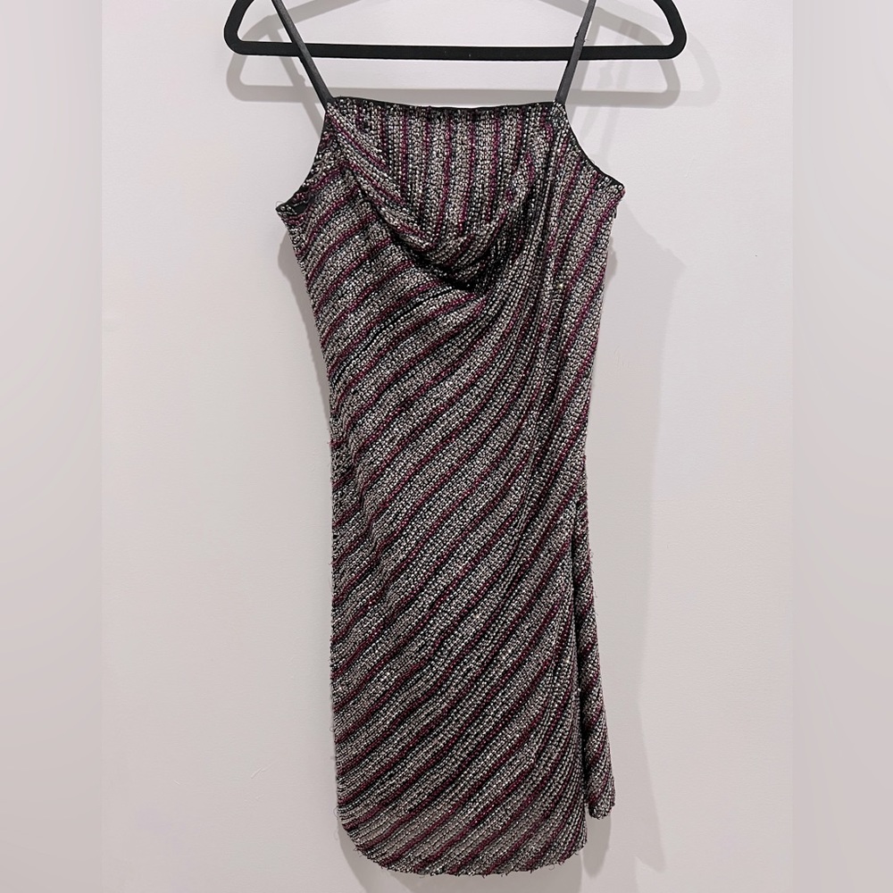 NWT Parker NY dress champagne stripe sequin dress XS holiday party dress